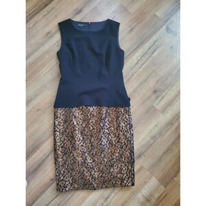 Elie Tahari Coctail Tight Dress Gold Black Lace Embrodeired 6